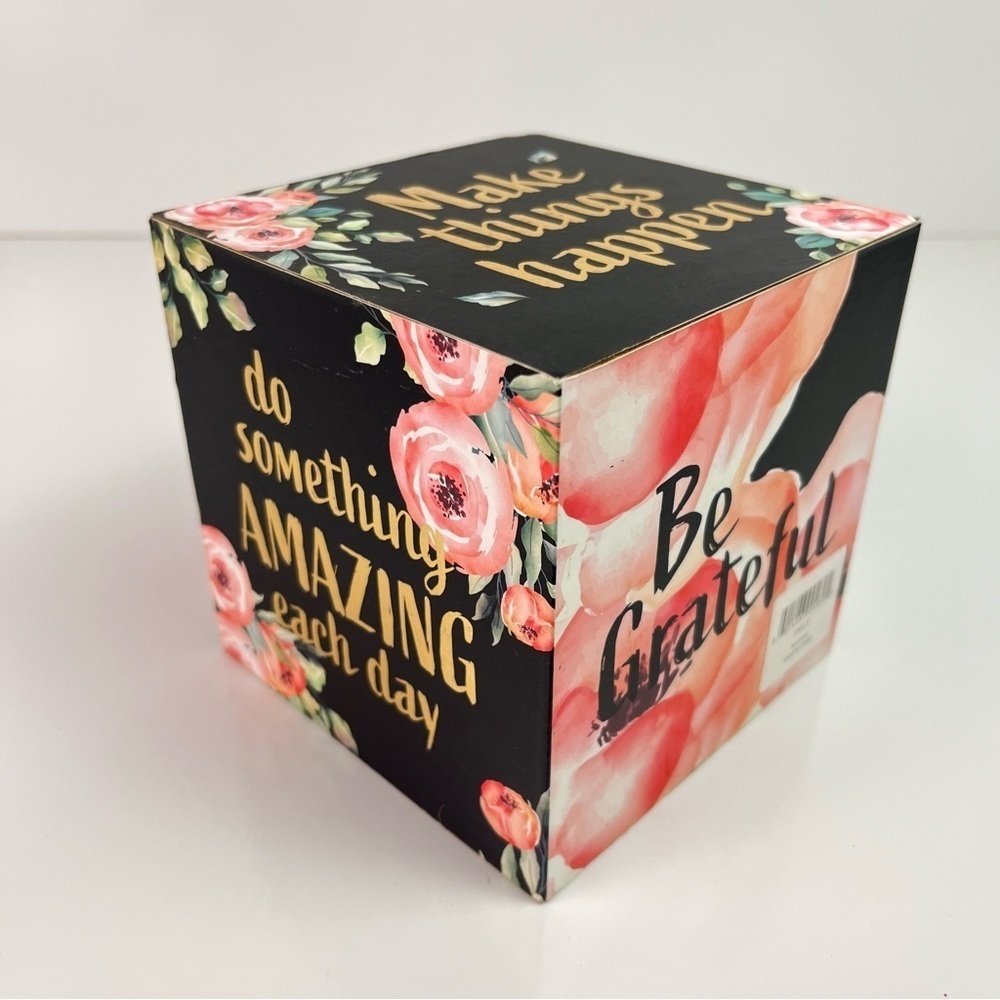 Black Gold Coral Pink Floral 6 Side Square Cube Tabletop Decor